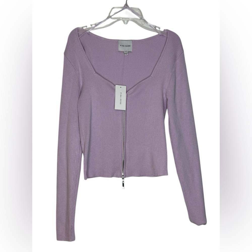 NWT Pink Rose Lilac Zip up Sweater